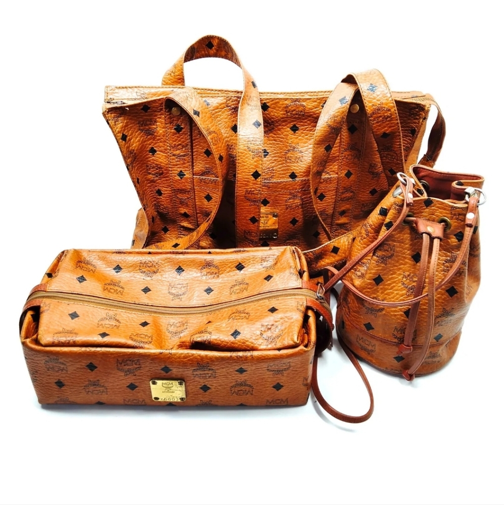 MCM Hand Bag Shoulder  Cosmetic Bag  PVC Browns PVC